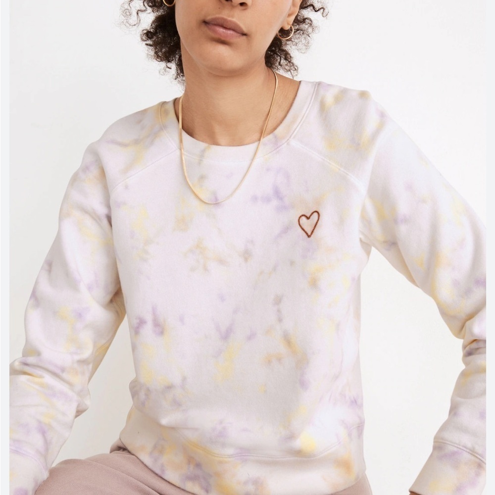 Madewell Heart embroidered Re-Sourced cotton sweatshirt tie dye L